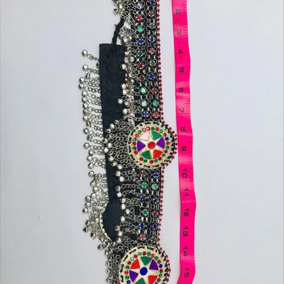 Afghan Kuchi Belt, Belly Dance Belt, Kuchi Belt With Multicolor Glass Stones - Picture 10 of 10